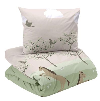 Freja Beige Hästar Barn Bäddset Enkeltäcke 150x210 Redlunds