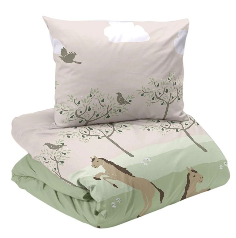 Freja Beige Hästar Barn Bäddset Enkeltäcke 150x210 Redlunds