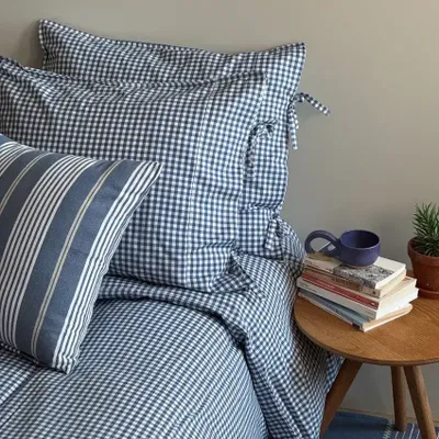 Allan Gråblå/Vit Rutigt Bäddset Enkeltäcke 150x210 Classic Textile