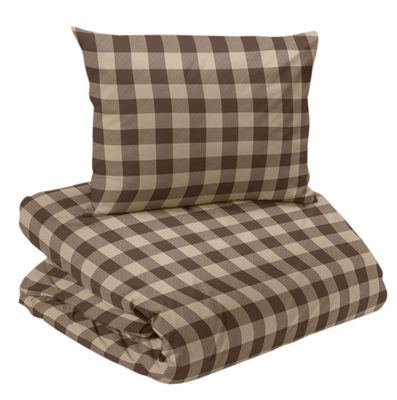 Livigno Brun Flanell Rutigt Bäddset Enkeltäcke 150x210 Redlunds