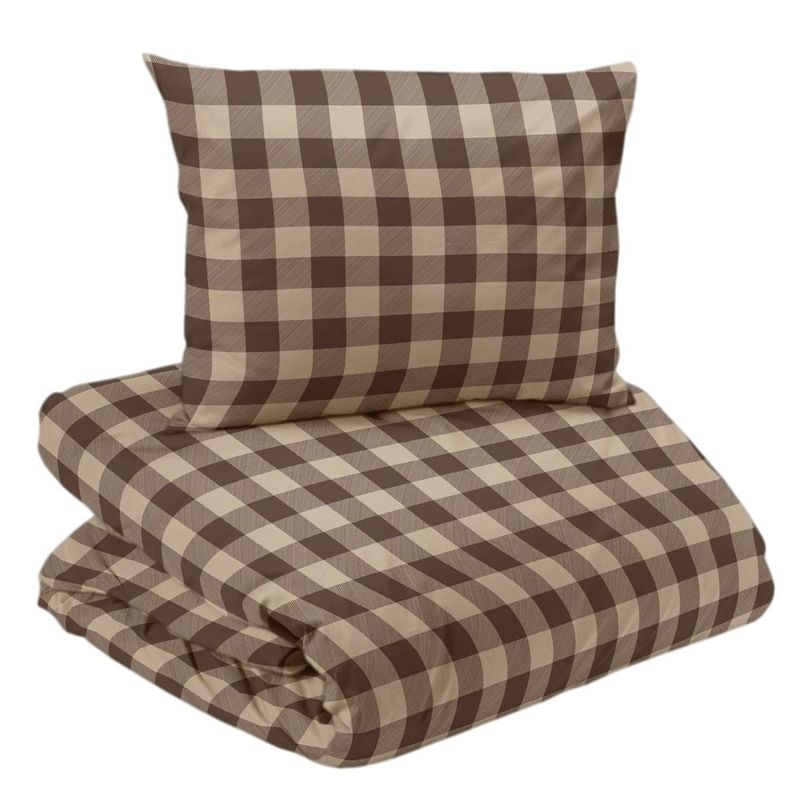 Livigno Brun Flanell Rutigt Bäddset Enkeltäcke 150x210 Redlunds