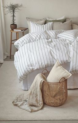 Saga Grön Randigt Bäddset Enkeltäcke 150x210 Borganäs of Sweden