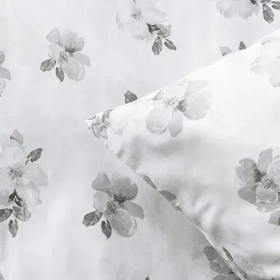 Örngott Mona Ljusgrå/Vit Satin Blommigt 50x60 Classic Textile