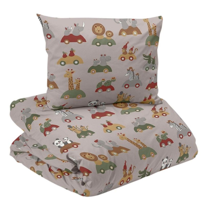 Utflykt Beige/Röd Söta Djur Barn Bäddset Enkeltäcke 150x210 Redlunds