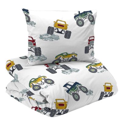 Monstertruck Vit Barn Bäddset Enkeltäcke 150x210 Redlunds