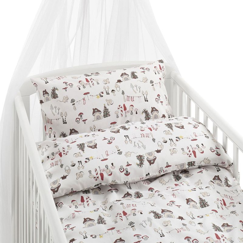 Fingal Jul Svampar Vit Barn Bäddset Spjälsäng 100x130 Borganäs of Sweden