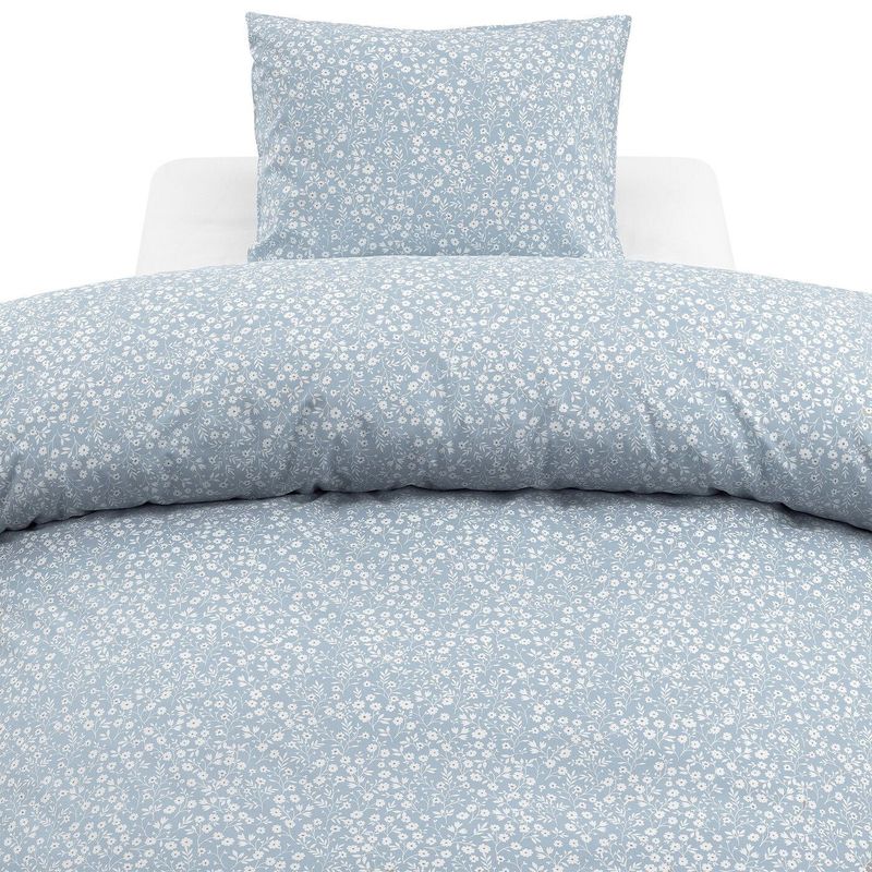 Hedda Blå Småblommigt Bäddset Enkeltäcke 150x210 Borganäs of Sweden