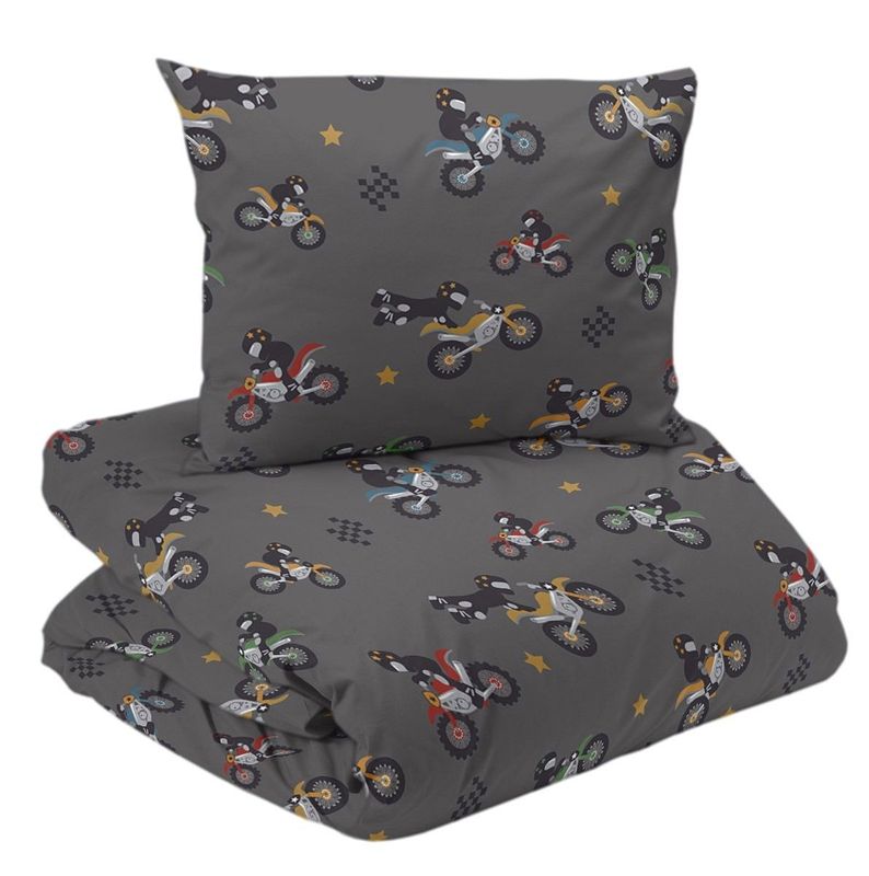 Bikes Mörkgrå Bäddset Enkeltäcke 150x210 Redlunds
