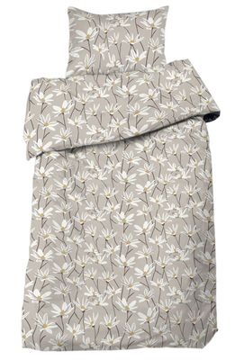 Ylva Beige/Vit Vita Blommor Bäddset Enkeltäcke 150x210 Redlunds