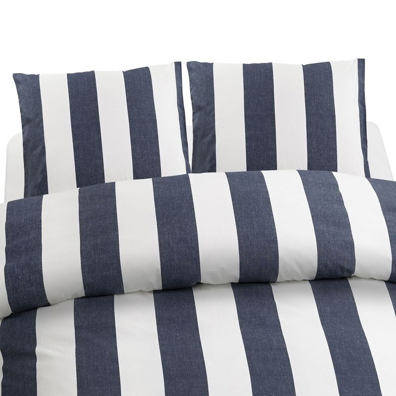 Block Stripe Blå Randigt Bäddset Dubbeltäcke 220x210 Borganäs of Sweden