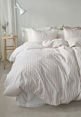 Mirjam Rosa Randigt Bäddset Enkeltäcke 150x210 Borganäs of Sweden