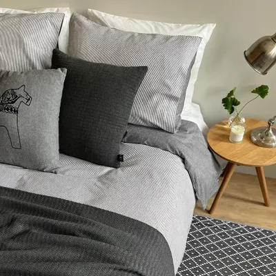 Runmarö Randigt Chambray Svart/Vit Bäddset Enkeltäcke 150x210 Classic Textile