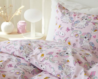 Enhörning Rosa Barn Bäddset Enkeltäcke 150x210 Borganäs of Sweden