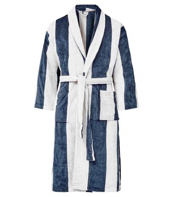 Morgonrock Velour Marin/Vit Kosta Linnewäfveri