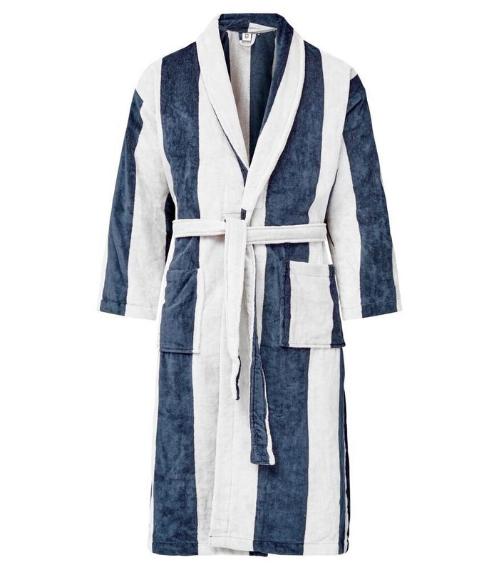 Morgonrock Velour Marin/Vit Kosta Linnewäfveri