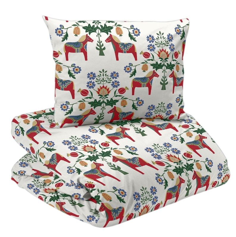 Risa Vit Dalahäst Bäddset Enkeltäcke 150x210 Redlunds