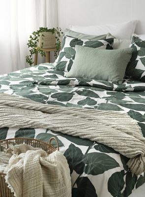 Levi Grön Stora Blad Bäddset Enkeltäcke 150x210 Borganäs of Sweden