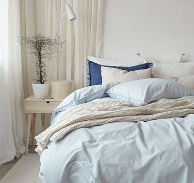 Enfärgat Blå Humble Bäddset Enkeltäcke 150x210 Borganäs of Sweden