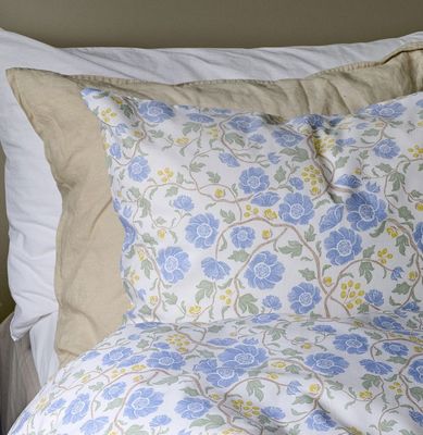 Bella Blå Blommigt Bäddset Enkeltäcke 150x210 Borganäs of Sweden