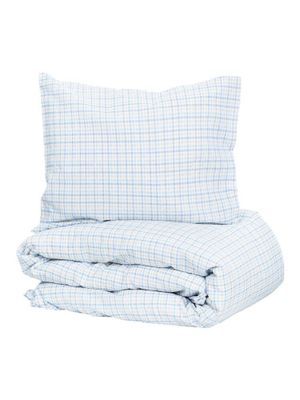 Dalskog Seersucker Blå Rutigt Bäckebölja Bäddset Enkeltäcke 150x210 Kosta Linnewäfveri