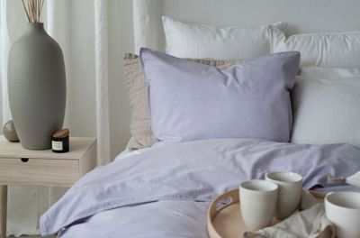 Enfärgat Lila Washed Bäddset Enkeltäcke 150x210 Borganäs of Sweden