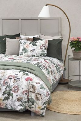 Fiona Vit Blommigt Bäddset Enkeltäcke 150x210 Borganäs of Sweden