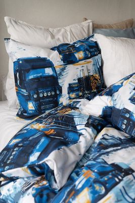 Lastbilar Marinblå Barn Bäddset Enkeltäcke 150x210 Borganäs of Sweden