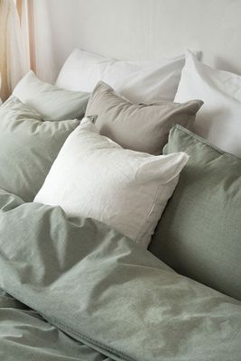 Enfärgat Grön Washed Bäddset Enkeltäcke 150x210 Borganäs of Sweden