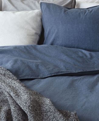 Enfärgat Marin Washed Bäddset Enkeltäcke 150x210 Borganäs of Sweden