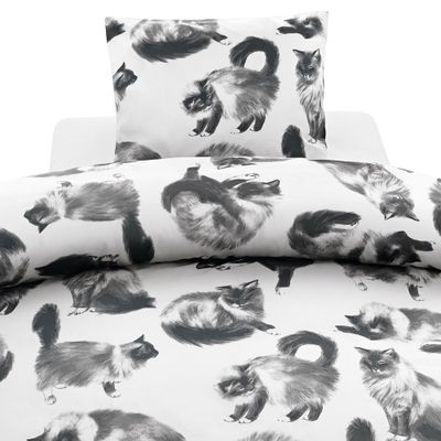 Julis Grå Katter Bäddset Enkeltäcke 150x210 Borganäs of Sweden