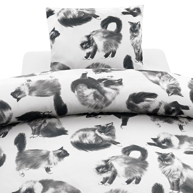 Julis Grå Katter Bäddset Enkeltäcke 150x210 Borganäs of Sweden