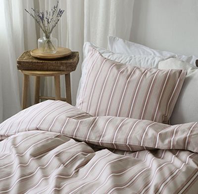 Sunnan Rosa Randigt Bäddset Enkeltäcke 150x210 Borganäs of Sweden