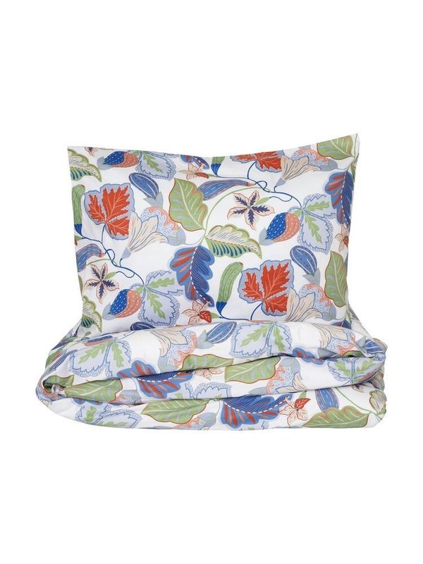 Brunnberg Satin Vit/Multi Blommor Bäddset Enkeltäcke 150x210 Kosta Linnewäfveri