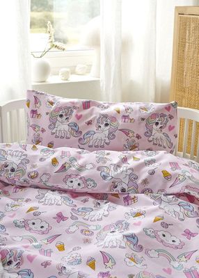 Enhörning Rosa Barn Bäddset Spjälsäng 100x130 Borganäs of Sweden