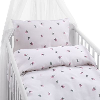 Jordgubbsdröm Rosa Bäddset Spjälsäng 100x130 Borganäs of Sweden