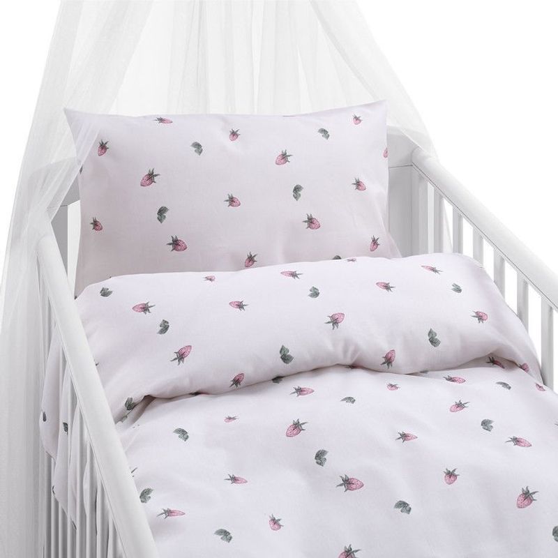 Jordgubbsdröm Rosa Bäddset Spjälsäng 100x130 Borganäs of Sweden
