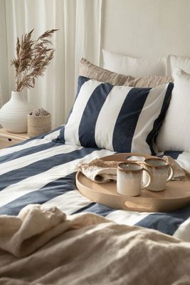 Block Stripe Blå Randigt Bäddset Enkeltäcke 150x210 Borganäs of Sweden