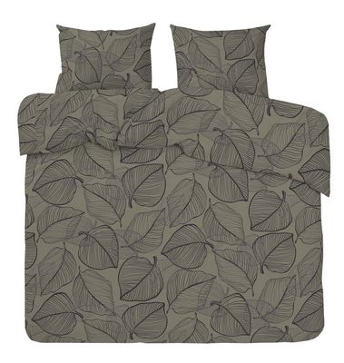 Hugo Grön/Khaki Blad Bäddset Dubbeltäcke 220x210 Redlunds