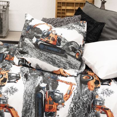 Maskiner Orange Barn Bäddset Enkeltäcke 150x210 Borganäs of Sweden