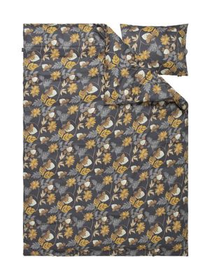 Bratteby Grafit Blommigt Satin Bäddset Enkeltäcke 150x210 Kosta Linnewäfveri