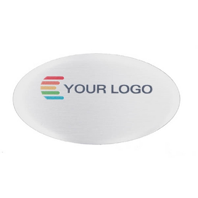 Name badge, Aluminum, Aluline, oval, silver/grey, 60x34 mm