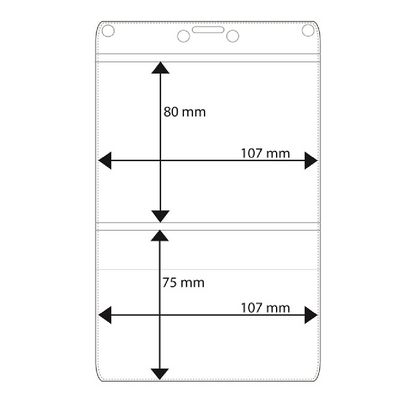 Plastic sleeve with dual inner pockets, 107x80 mm, sealed lower pocket