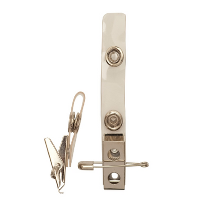 Metal clip A and safety pin on soft ID strip