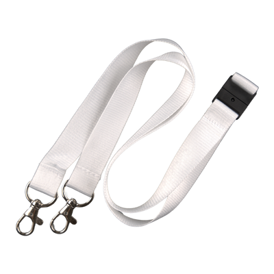 Lanyard 20mm, white, Safety breakaway + 2 x drop