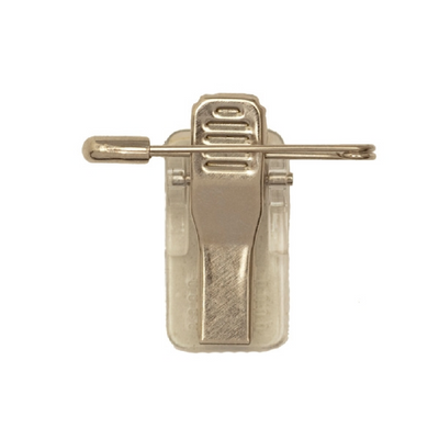 Alligator clip, self-adhesive with safety pin