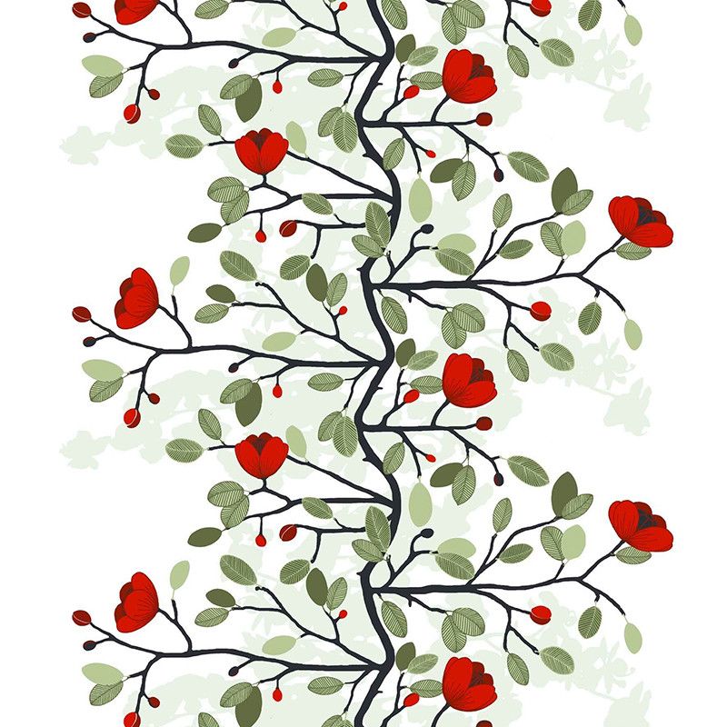 Ofelia röd/grön tyg på metervara från Arvidssons textil
