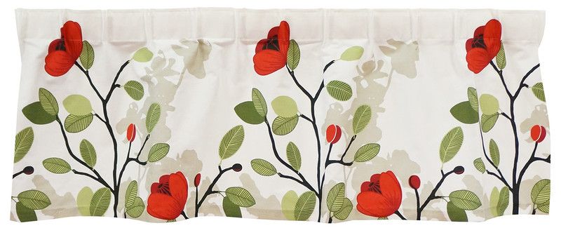 Ofelia röd-grön Gardinkappa på metervara med gröna blad och röda blommor från Arvidssons Textil