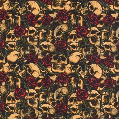 Poplin skulls with roses beige