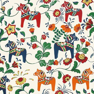 Tyg  med dalahästar, Leksand natur arvidssons textil