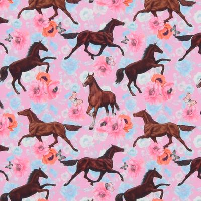 Sweatshirt fabric rosa hästar